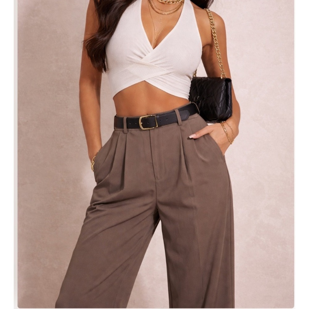 Cuts Women Grey High Waisted Pleated Wide Leg Trousers Size 4 Business Casual